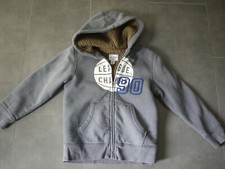 Children Place Boy Gray Sherpa Lined Cotton Hooded Front Zip Jacket - Size M 7/8