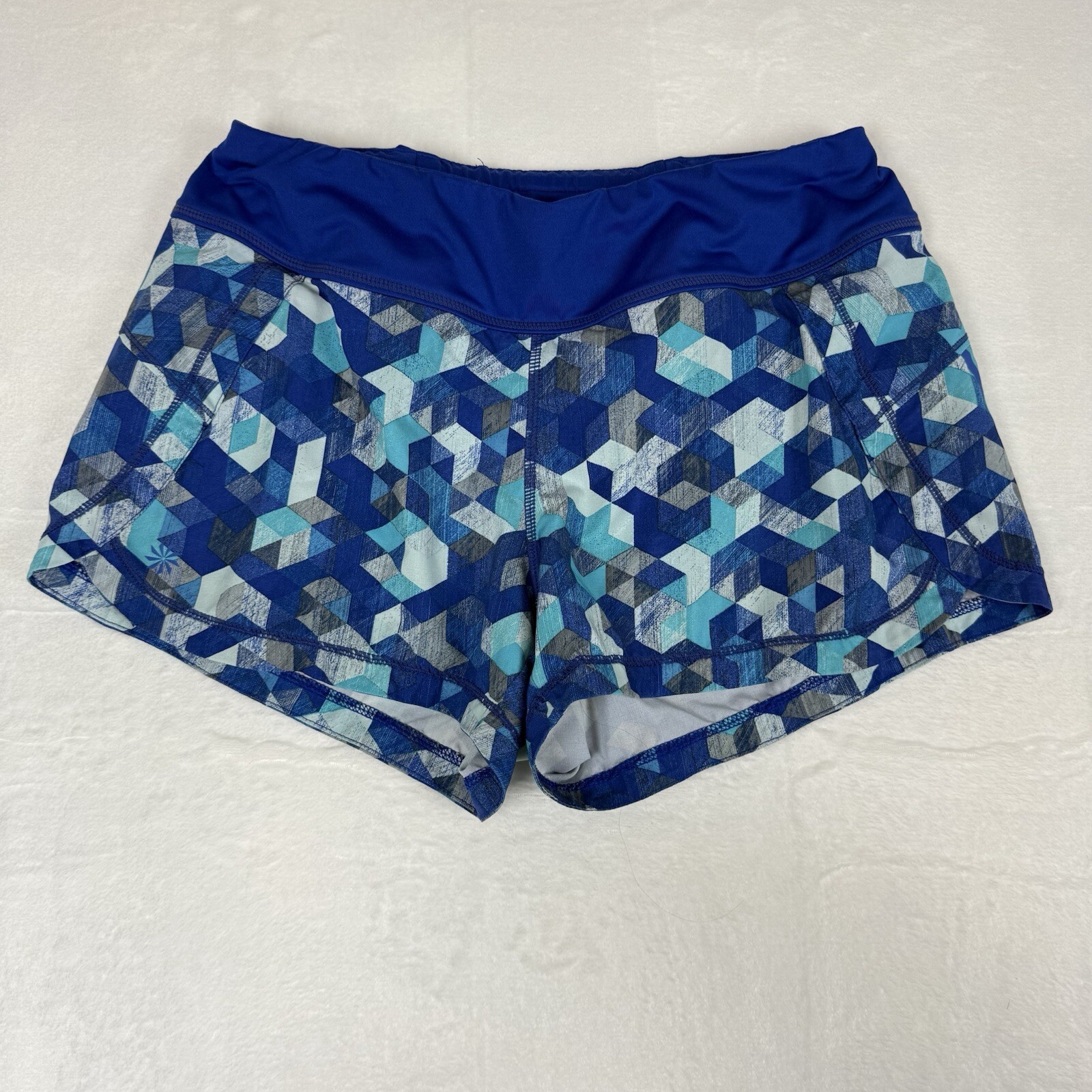 Athleta Pulse Triangular Running Shorts Blue Geom… - image 1