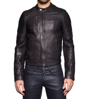 Men's Classy Biker Jacket 100% Genuine Sheepskin Leather Black Motorcycle Coat