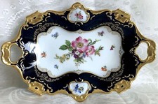12" 660 Vg German Bavaria AK KAISER Cobalt Blue HP Porcln Floral Oval Bowl Dish