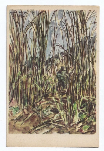 Original Vietnam War Art Postcard Viet Cong Sheet --Guerrilla in Field