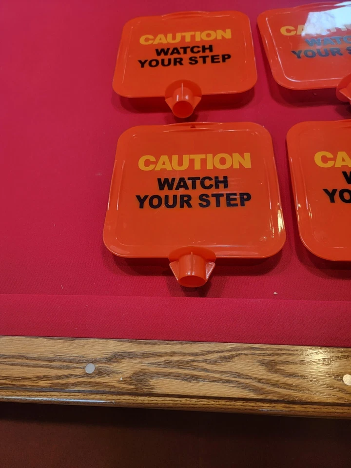 LOT OF 4. ORANGE WATCH YOUR STEP POST SIGNS FOR 1 1/4" CIRCULAR POST - Image 4 of 4