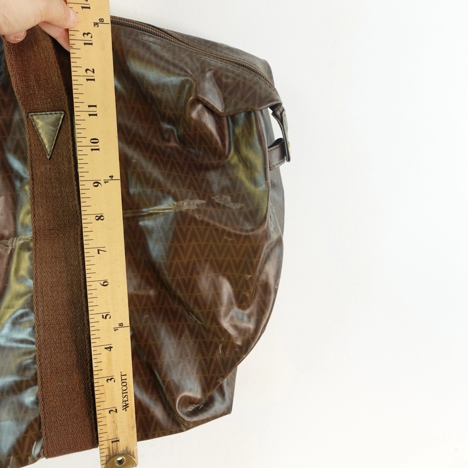 Borsa vintage MARIO VALENTINO grande marrone logo V weekender shopper tote PVC DIFETTO