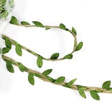 11-Yards Natural Jute Twine Burlap with Artificial Vine Green Leaves for Wall