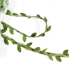  11-Yards Natural Jute Twine Burlap with Artificial Vine Green Leaves for Wall 