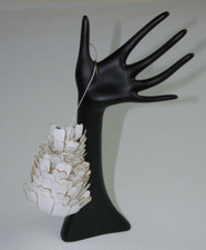 LARGE 5" WHITE  GOLD SPECKLED PAPER PINE CONE CHRISTMAS TREE ORNAMENT