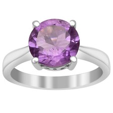 Solitaire Round 10X1 MM Amethyst 925 Sterling Silver Ring