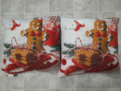 2- Gingerbread Christmas Pillows  Size 15x15'' Great cndtn Cookies Sleigh