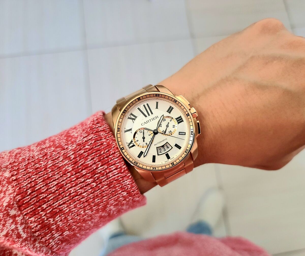 Cartier Calibre de Cartier Chronograph 18k Pink Gold Mens Cartier Calibre de Cartier Chronograph 18k Pink Gold Mens