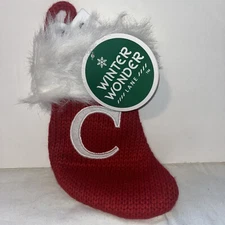 Monogram Christmas Stocking Letter "C” Red Knit Initial Winter Wonder Lane 8”