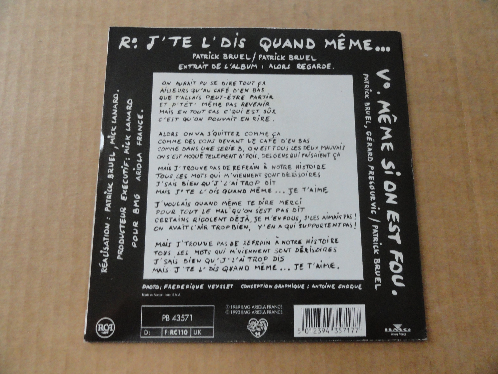 DISQUE 45T DE PATRICK BRUEL " J'TE L'DIS QUAND MEME " + FLYER ZENITH | eBay