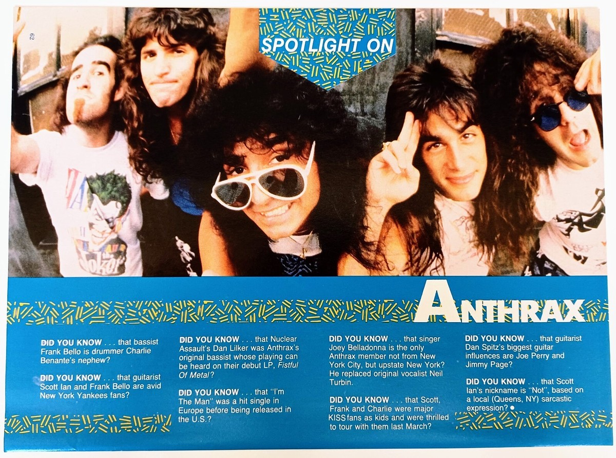 ANTHRAX~ORIG 1989 POSTER~VTG FULL PAGE MAGAZINE PINUP~SCOTT IAN