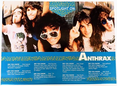 ANTHRAX~ORIG 1989 POSTER~VTG FULL PAGE MAGAZINE PINUP~SCOTT IAN