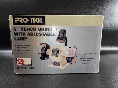PRO-TECH 8103 6'' BENCH GRINDER W/ ADJUSTABLE LAMP NIB DUAL SIDE PRECISION