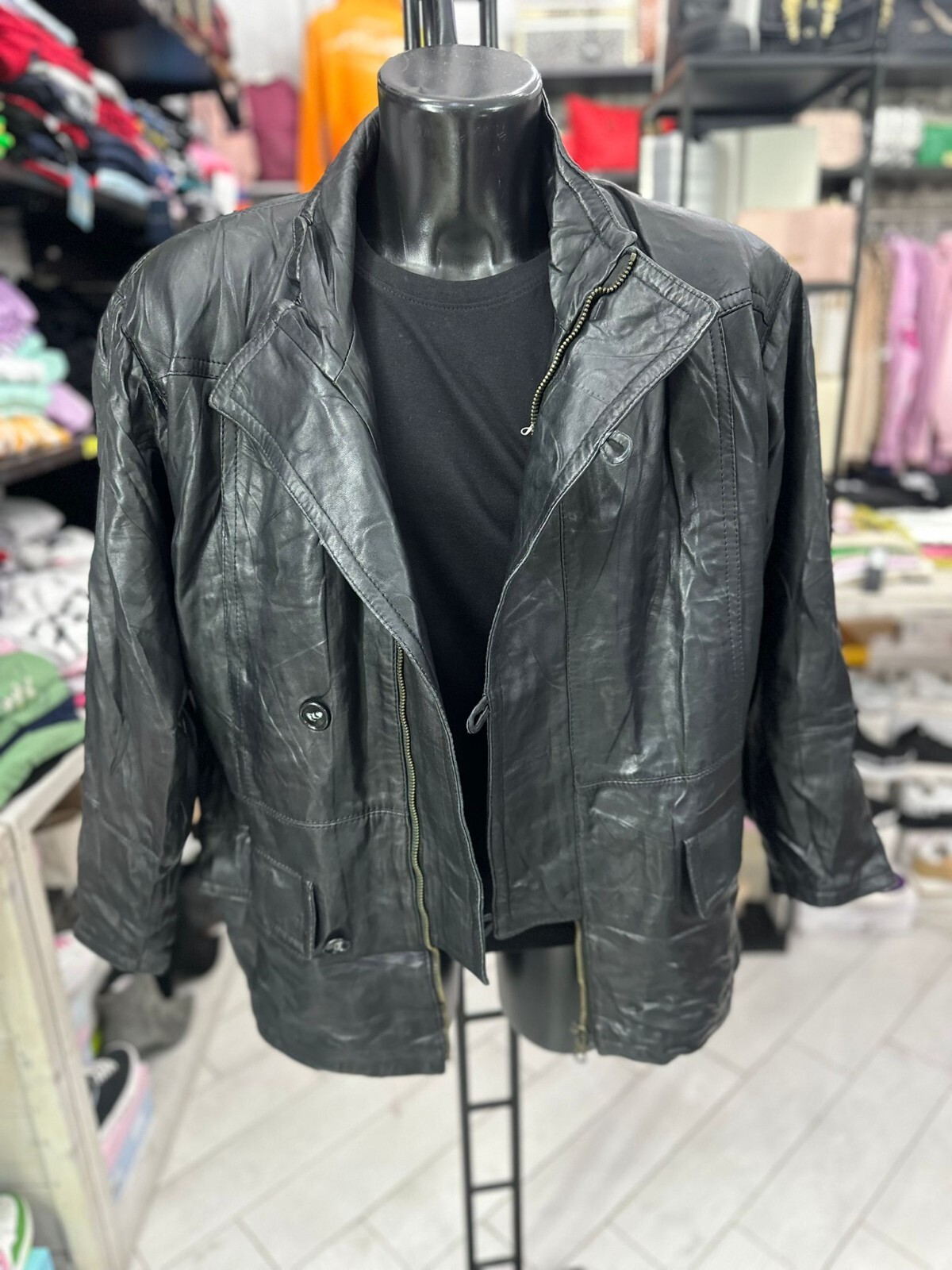 Leonardo Genuine Black Leather Jacket for Men Size 50 LLD177