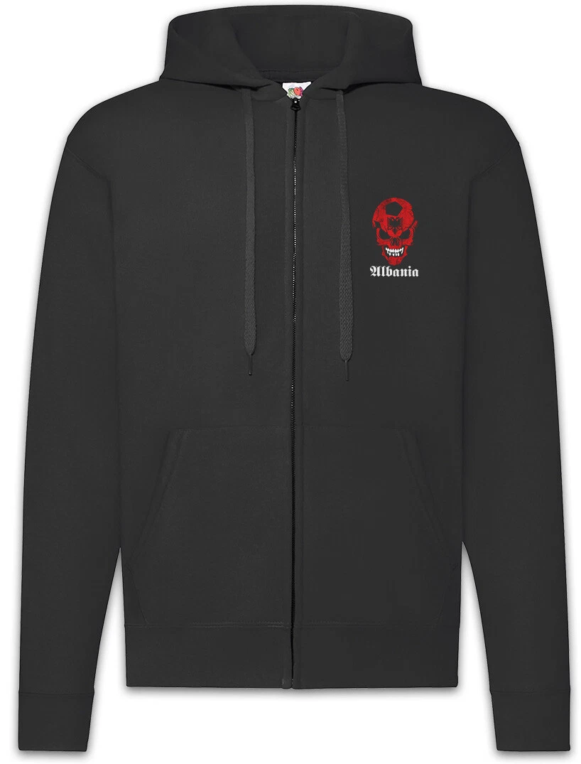 Black Classic Football Soccer Albania Skull Flag Zipper Hoodie Hooligan Albanien