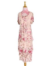 Vtg 90’s Midi Dress Floral Short Sleeve Y2K Cottagecore Pink Tie Medium