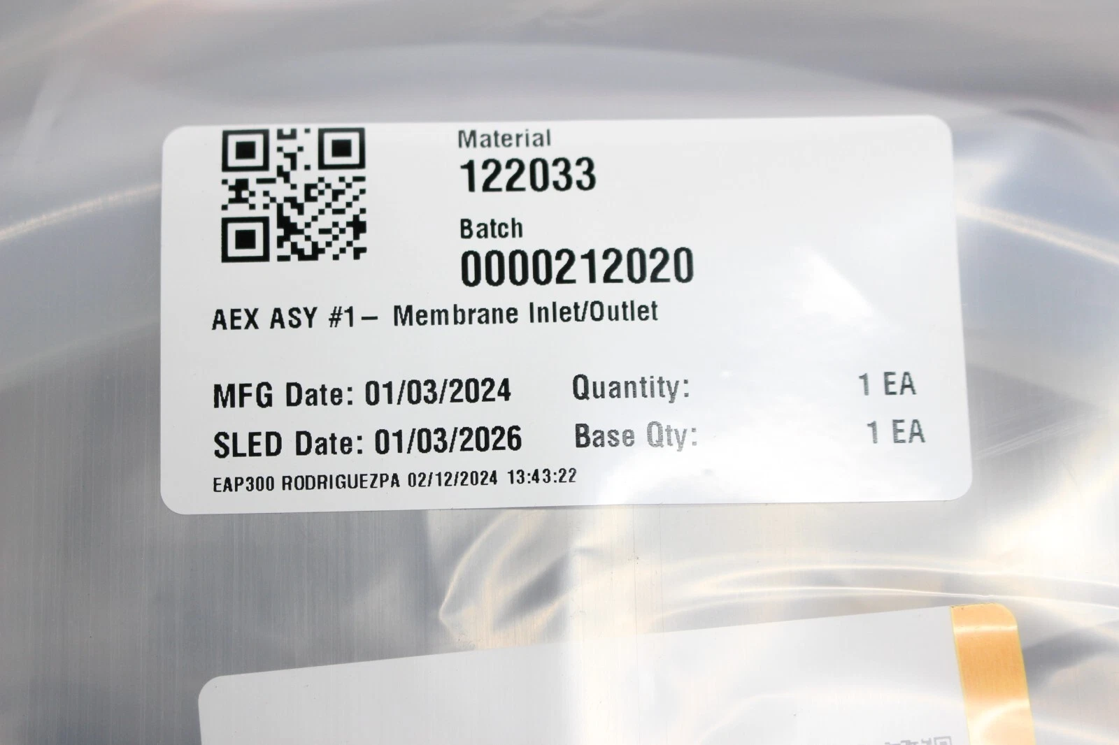 AEX Assembly #1 Membrane Inlet/Outlet