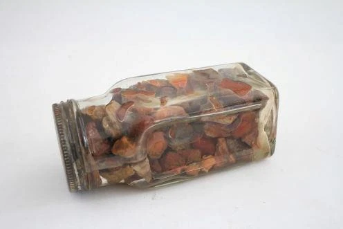 Tasmanian Gemstone Material in Vintage Cream Jar Agate Onyx Wood Fern Etc - Picture 2 of 7