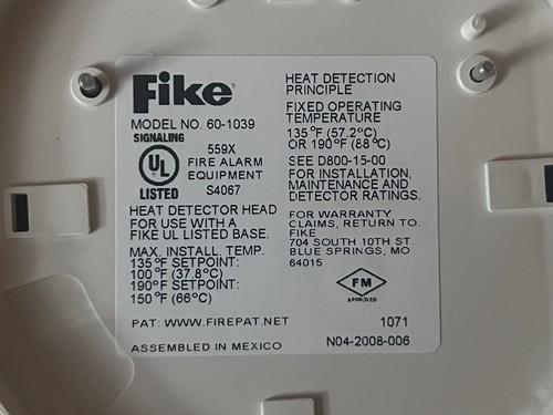 FIKE 60-1039 HEAT DETECTOR V4-1 - Picture 4 of 5