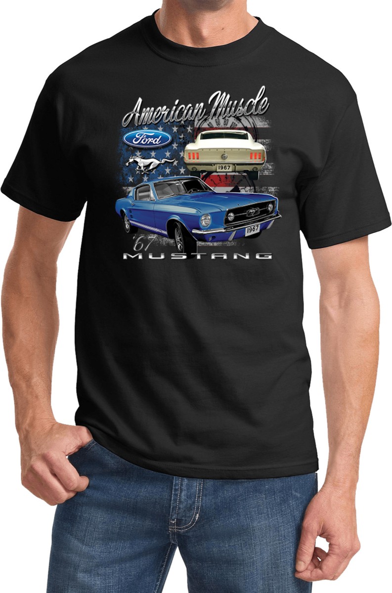 1968 Ford Mustang American Muscle Car T-Shirt - Heavyweight Cotton, Unisex Fit, Maroon, X-Large