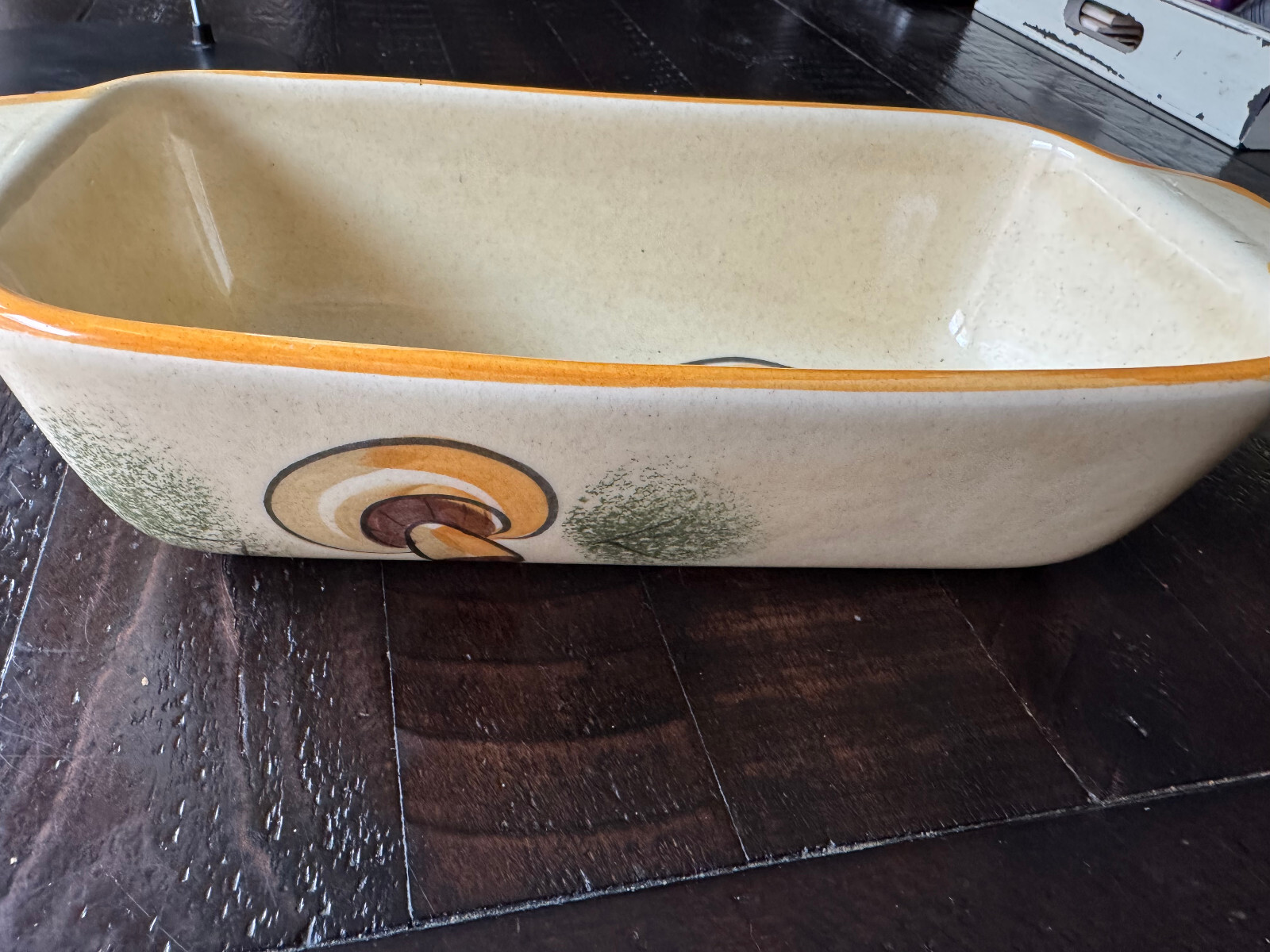 Vintage 1971 Los Angeles Potteries Ovenware Harvest Mushrooms Loaf pan