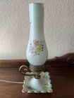 Works! Vintage Electric Milk Glass Lamp Hand Painted Floral Hurricane Table Lamp