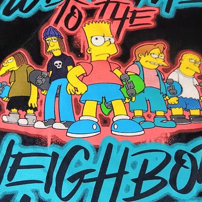 The Simpsons Skateboard Gang Y2K XL T-shirt Welcome to The Hood Cartoon Grunge