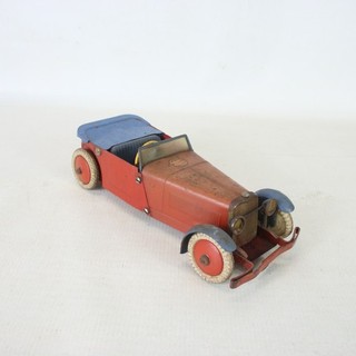 MECCANO Tinplate Toy Car Vintage Open Top Roadster Red Blue Metal Damaged BSP