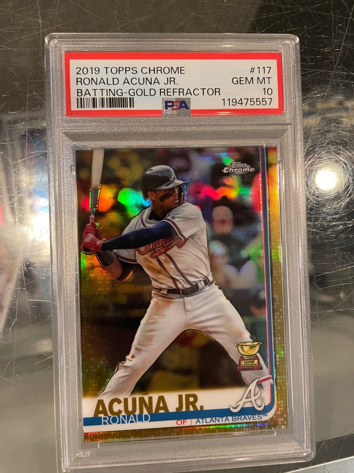 2019 TOPPS CHROME BATTING GOLD REFRACTOR RONALD ACUNA BRAVES CARD PSA 10 GEM 50