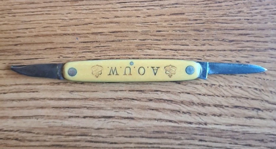 Vintage Henry Sears Ancient Order Of United Workman Pocket Knife 2 Blade Yellow 