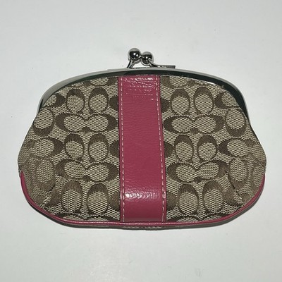 Vintage Y2K Coach Pink Kiss Lock Coin Purse Signature Logo Brown