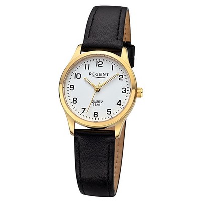 Regent Damen Armbanduhr Analog Lederarmband schwarz URF1420