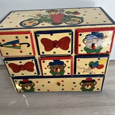 Vintage French Wooden Painted Childs Toy Box Chest Teddy clown storage drawers