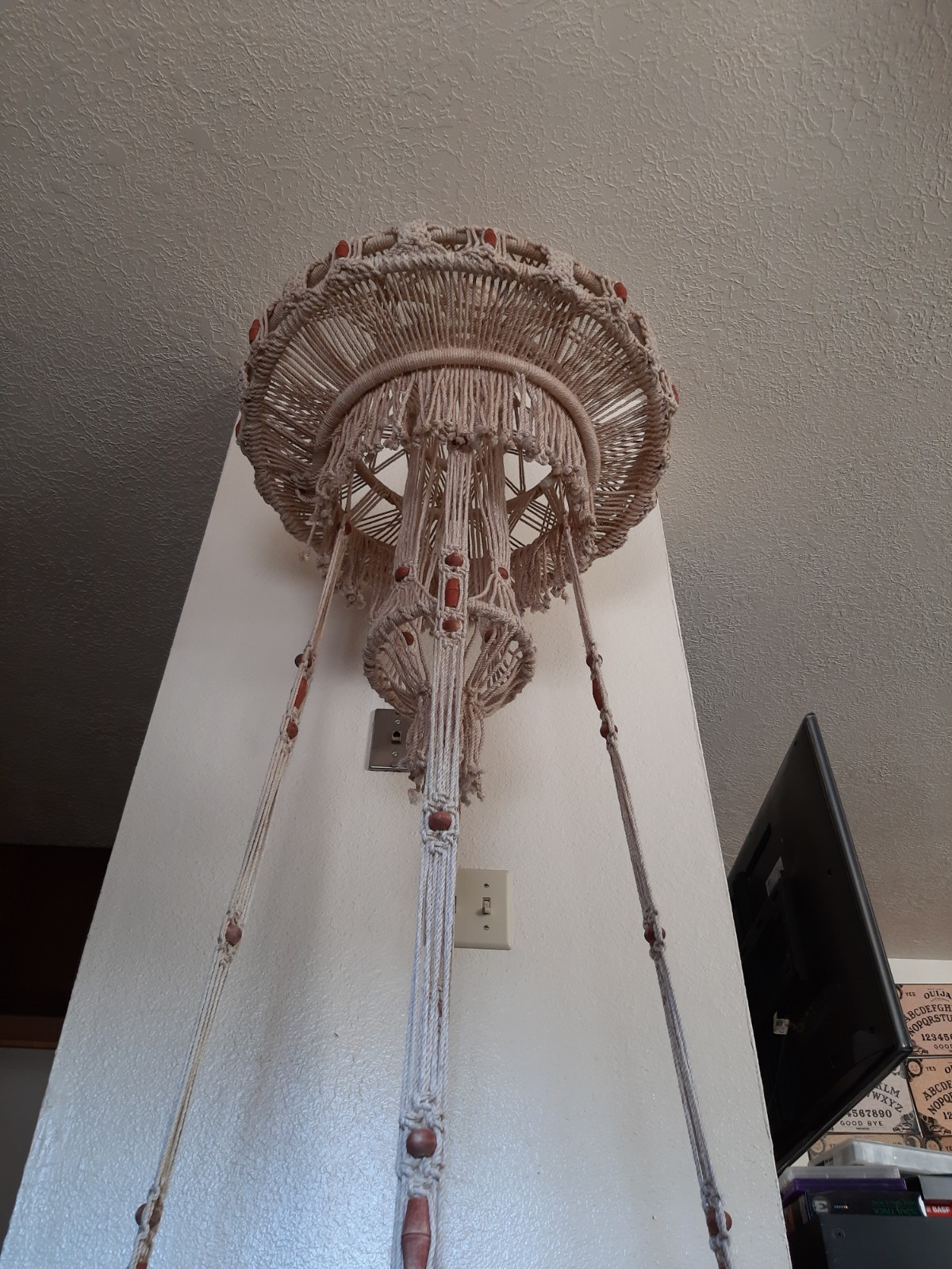 Vintage 70's HUGE Macrame Hanging Table & Plant Hanger Retro Boho Decor 96"x24"