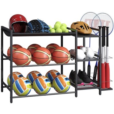 Sports Equipment Organizer, 3 Tier Storage Rack with Baseball Bat Holder, Ind...