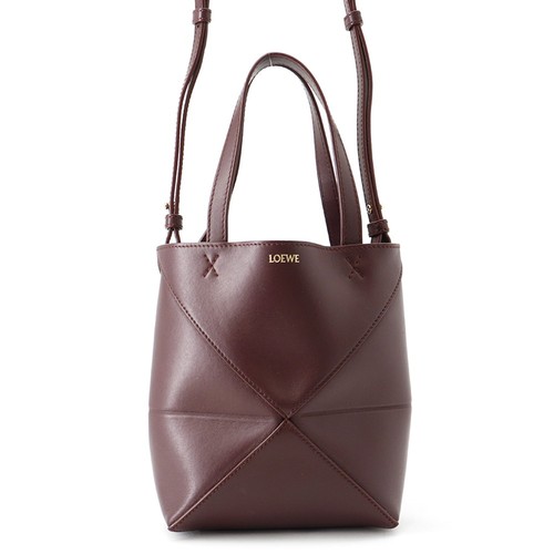 LOEWE Puzzle Fold Tote Bag Size Mini shiny calf Bordeaux A657V25X01