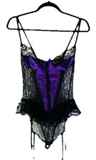 Vintage 80s Womens Medium Sheer Lace Nylon Teddie Lingerie Bodysuit USA