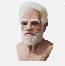 Realistic Latex Human Wrinkle Face Mask Old Man Full Head Headwear Halloween COS
