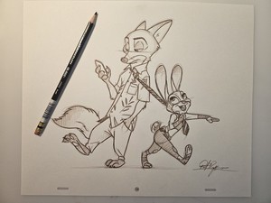 Disney Zootopia Judy Nick Concept character Drawing/Sketch Animation Art Signed