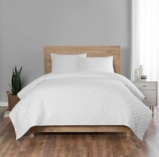 3 Piece Quilt Full/Queen Bedding Set Polyester Shell Cotton Fill White 90"X90"