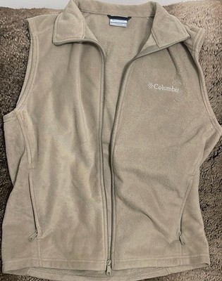 Columbia Men's Large Beige Fleece Zip Vest Logo Jacket