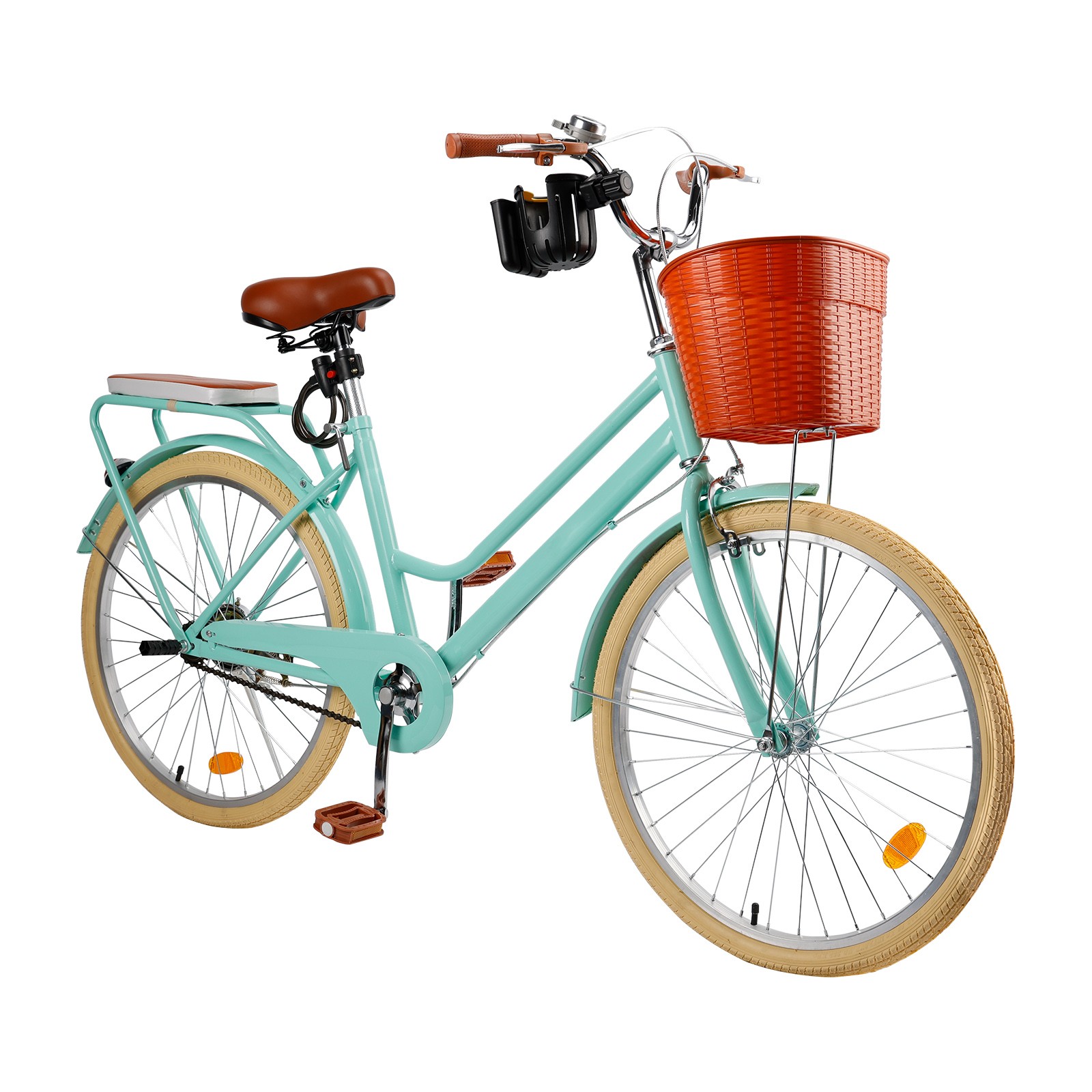 24 inch Women City Bike Lady Beach Cruiser Bicycle with Basket & Rack Green R1