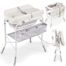 4-in-1 Baby Changing Table with Bathtub - Foldable Diaper Station, 4 Height Leve
