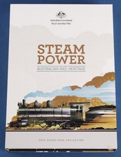 AUSTRALIA 2022 50c Steam Power Trains set in cards of issue, in folder.