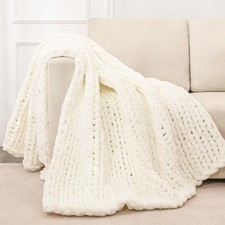 Bigacogo Chunky Knit Throw Blanket for Couch, 51x63 inches, 100 Hand Knitted...