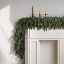 2PCS 9FT Christmas Cedar Garland, Real Touch Soft Greenery Xmas 9 ft, Green