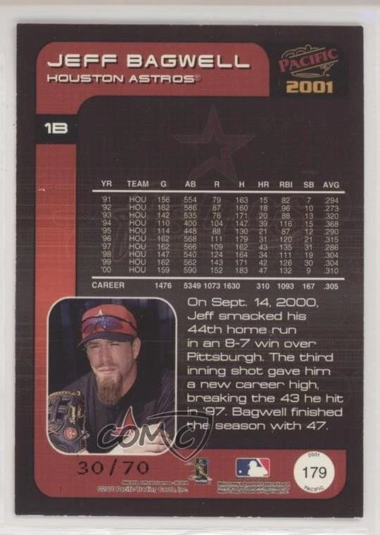 2001 Pacific Hobby LTD /70 Jeff Bagwell #179 HOF - Image 2 of 2