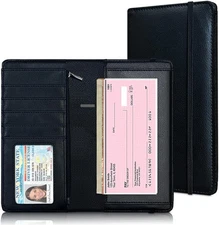 LINTRU Oversized Checkbook Cover with Zipper Pocket & RFID Blocking – Black 