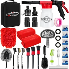 GPUSFAK 26Pcs Car Wash Cleaning Kit with Foam Gun Sprayer Detailing Brushes